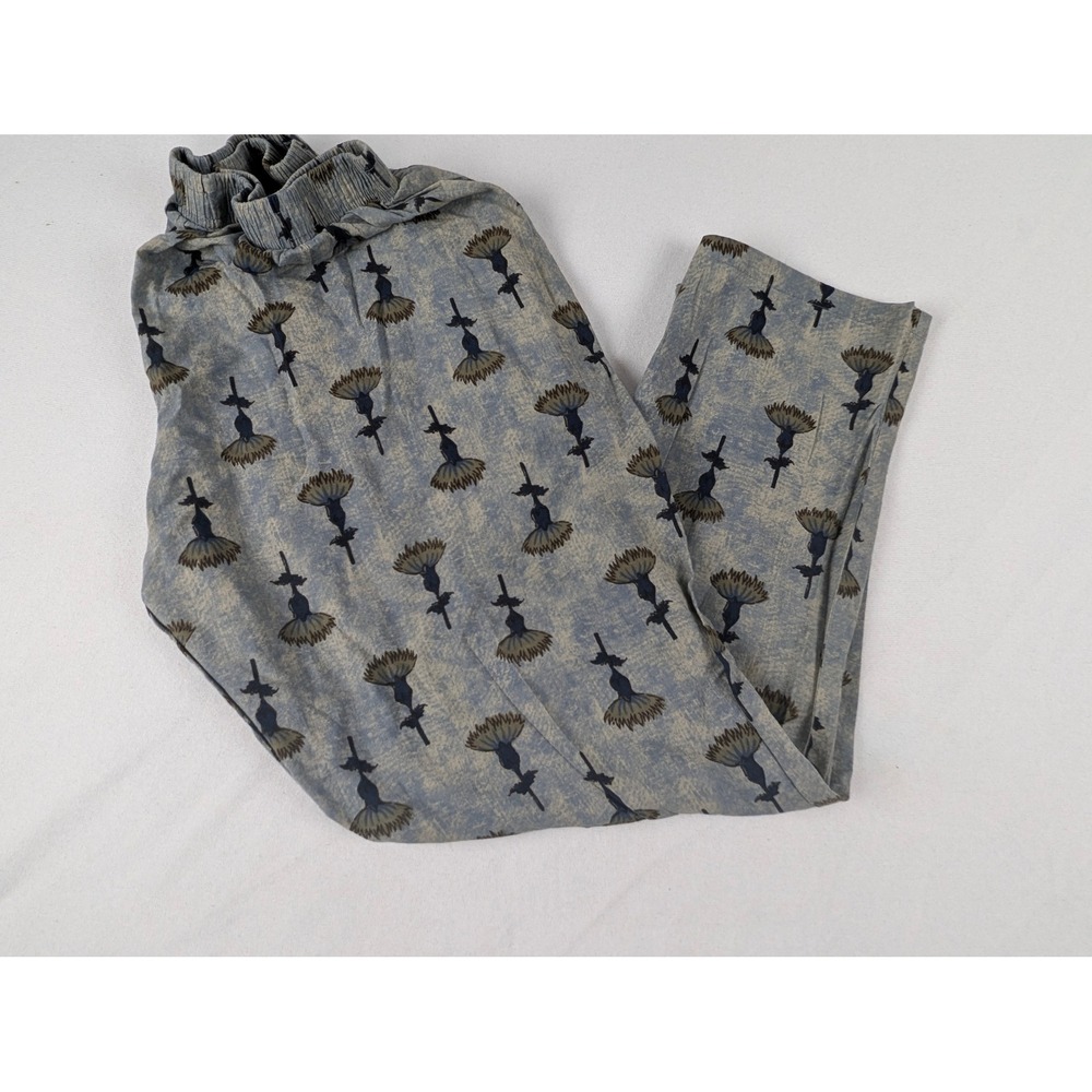 Slumber Vintage Womens XL Pajama Set Blue Botanical Thistle Button Down Pants